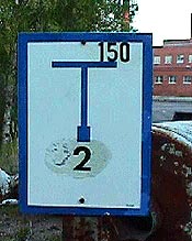 Photo of Hydrant Sign Showing Distance to Hydrant in Meters and Water Main Size in Millimeters